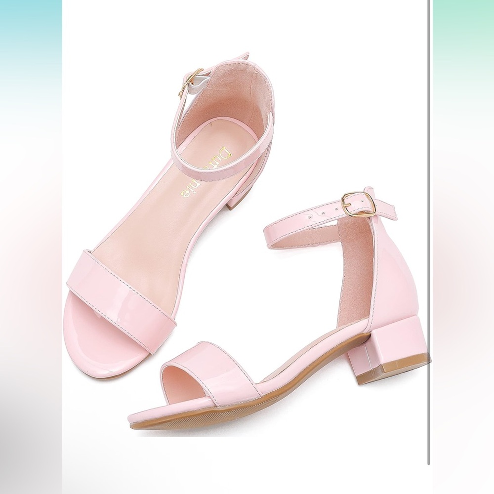 Dufannie Girls Sandals Low Heels Dress Pump Ankle Strap Open Toe -Dufannie